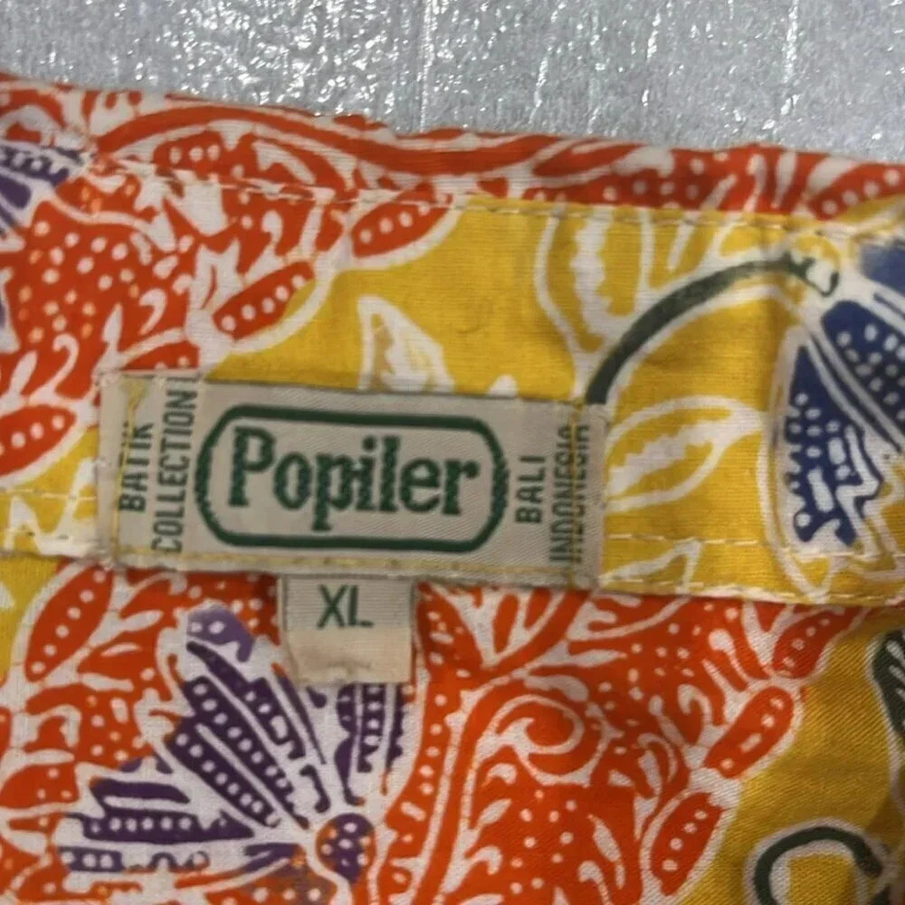 [XL]Popilier Bali Short Sleeve Orange/Yellow Floral Button Up Shirt - Picture 2 of 9